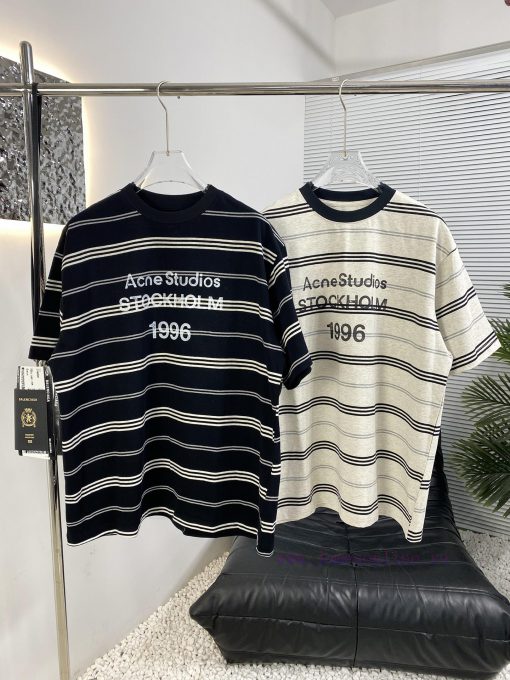 High Quality Acne 25ss New Striped Short Sleeved T-shirtThe Fabric Is Made Of High-quality Prec aty77ug1 - Image 8