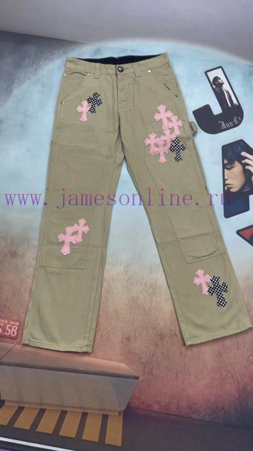 Real Time Video ShootingCroheart 𝐂𝐡𝐫𝐨𝐦𝐞𝐇𝐞𝐚𝐫𝐭 25SS Pink Cross Leather Casual Jeans*No Beauty No e46qaqb5 - Image 2