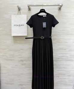 YSL ² ⁵ New Waist Cinched Mid Length Short Sleeved Dress With Upper Half And Skirt Body Made Of qnsp75qz