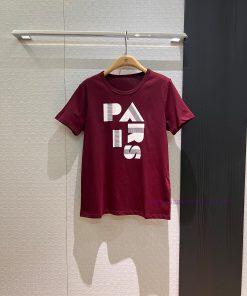 New Style 🥰 Letter Printed T-shirt Pairs ️ Simple Casual Contrasting Color Letter Jujube Red Kh v2iddw76