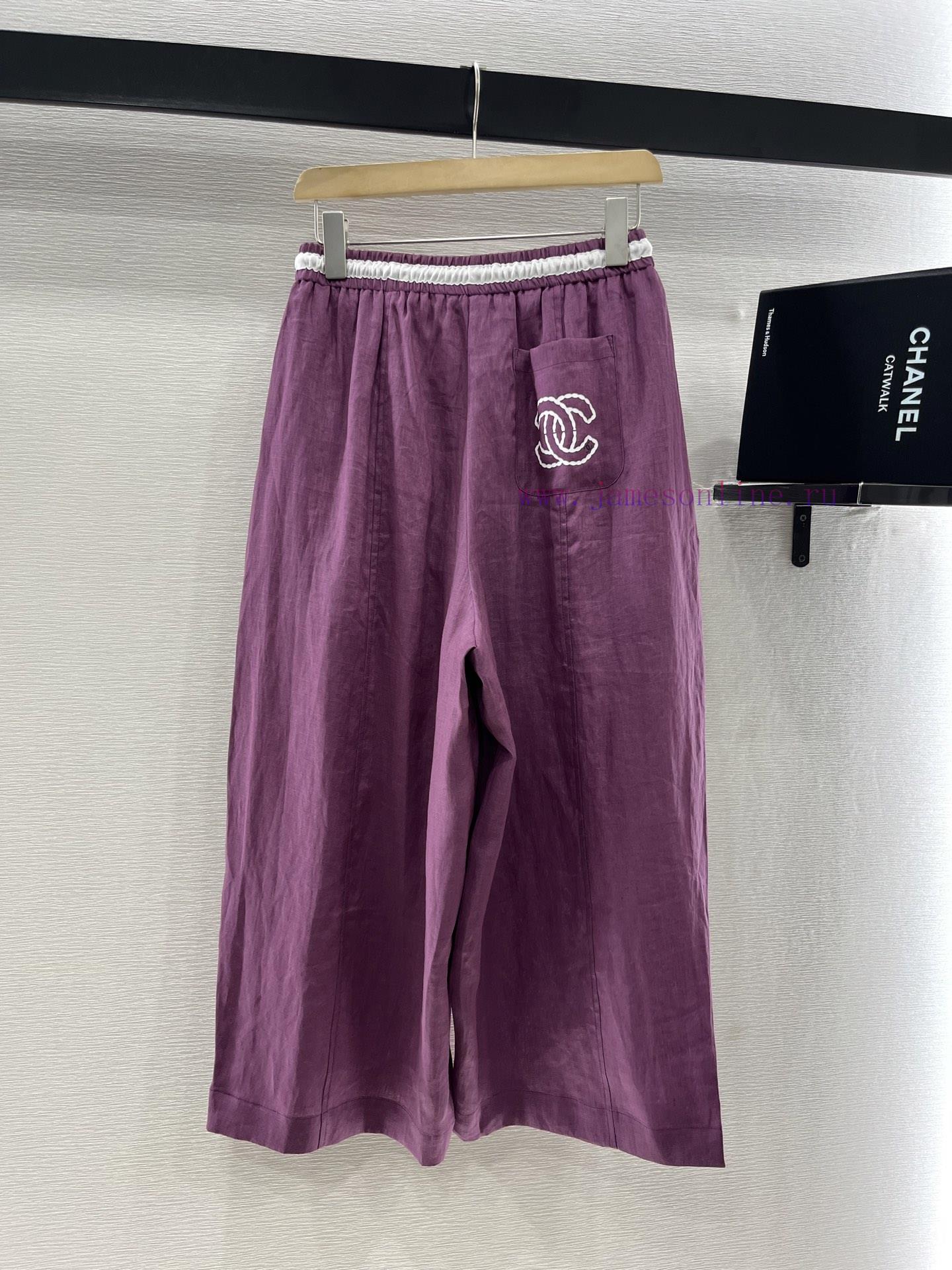 Chanel 2025 New Product LaunchLinen Wide Leg Cropped PantsCustomized YB Imported Linen Material 4ihv775m - Image 3