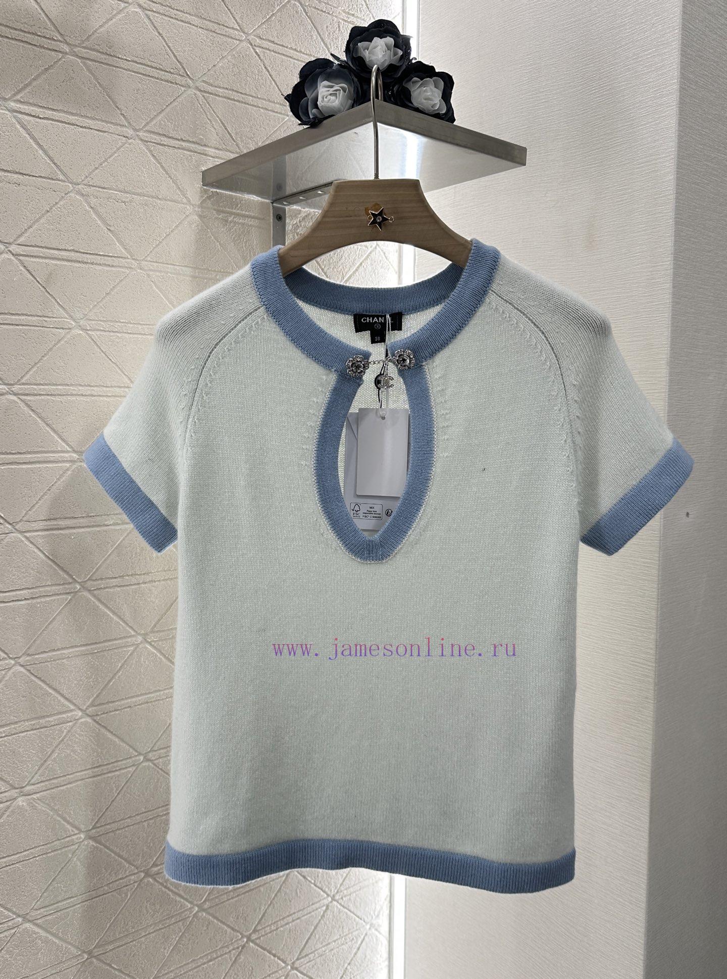 Chanel 2025 New Product LaunchDigging Edging Contrasting Knitted Short SleevesCustomized YB Cas dmpiq28y - Image 2
