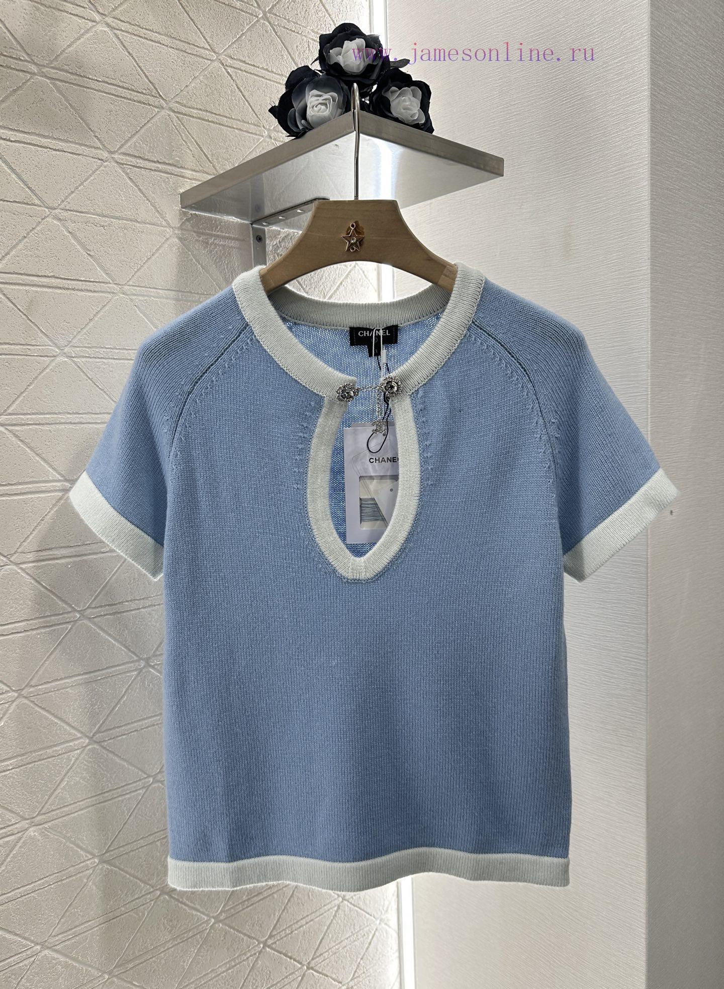 Chanel 2025 New Product LaunchDigging Edging Contrasting Knitted Short SleevesCustomized YB Cas 34nrcfsp