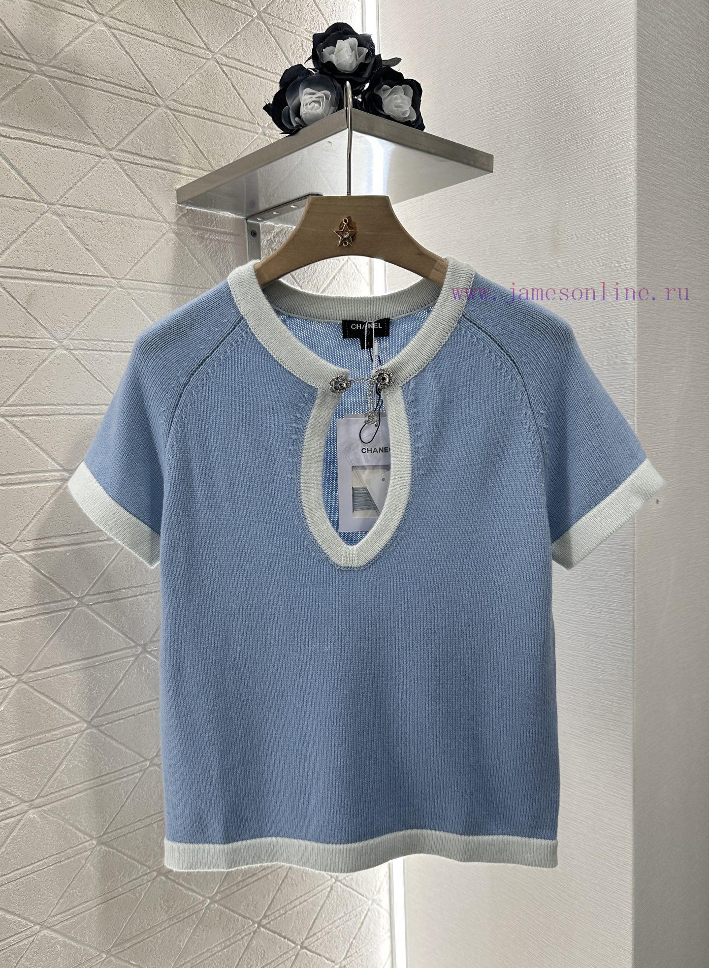 Chanel 2025 New Product LaunchDigging Edging Contrasting Knitted Short SleevesCustomized YB Cas 34nrcfsp - Image 2