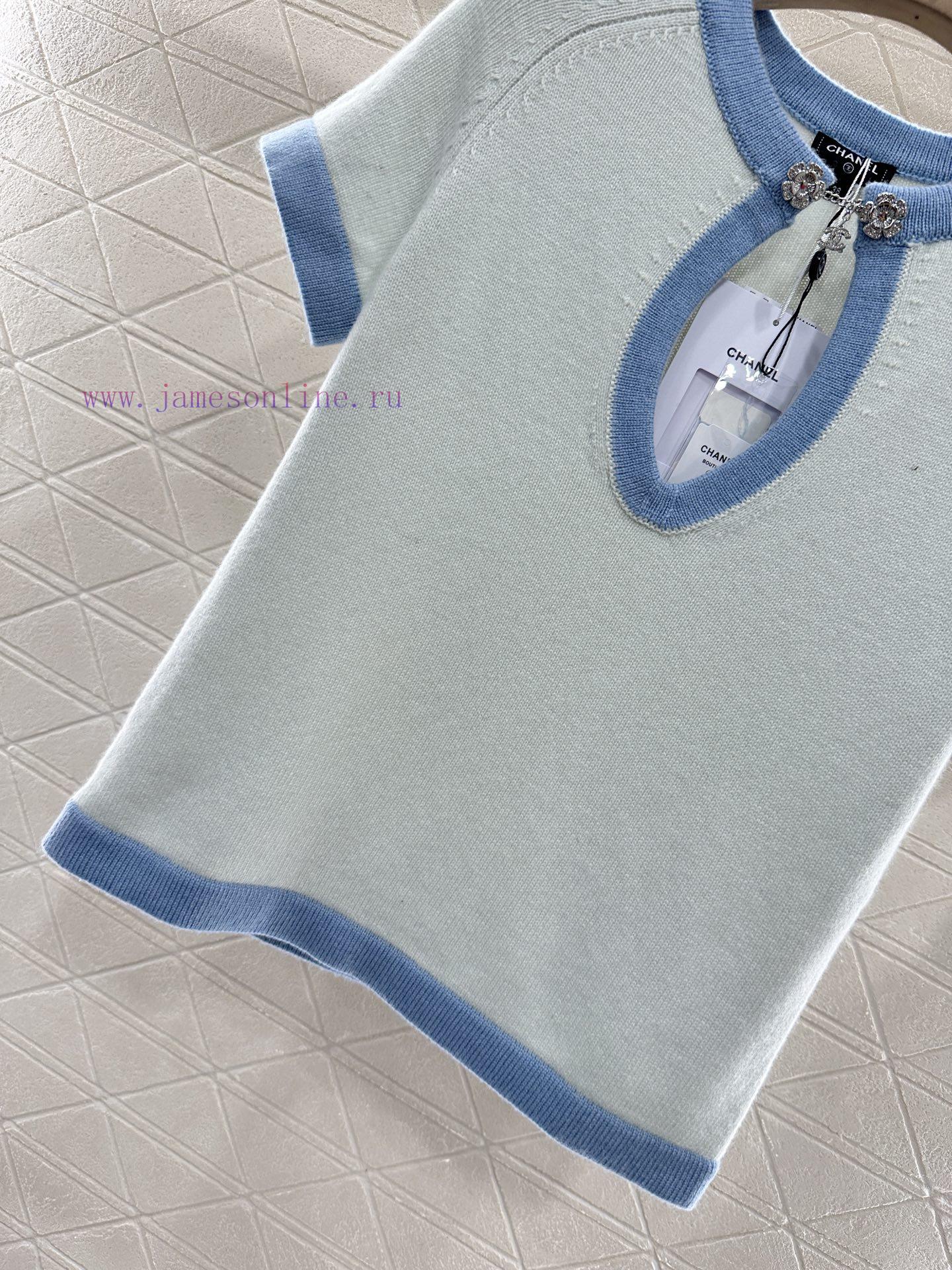 Chanel 2025 New Product LaunchDigging Edging Contrasting Knitted Short SleevesCustomized YB Cas dmpiq28y - Image 6