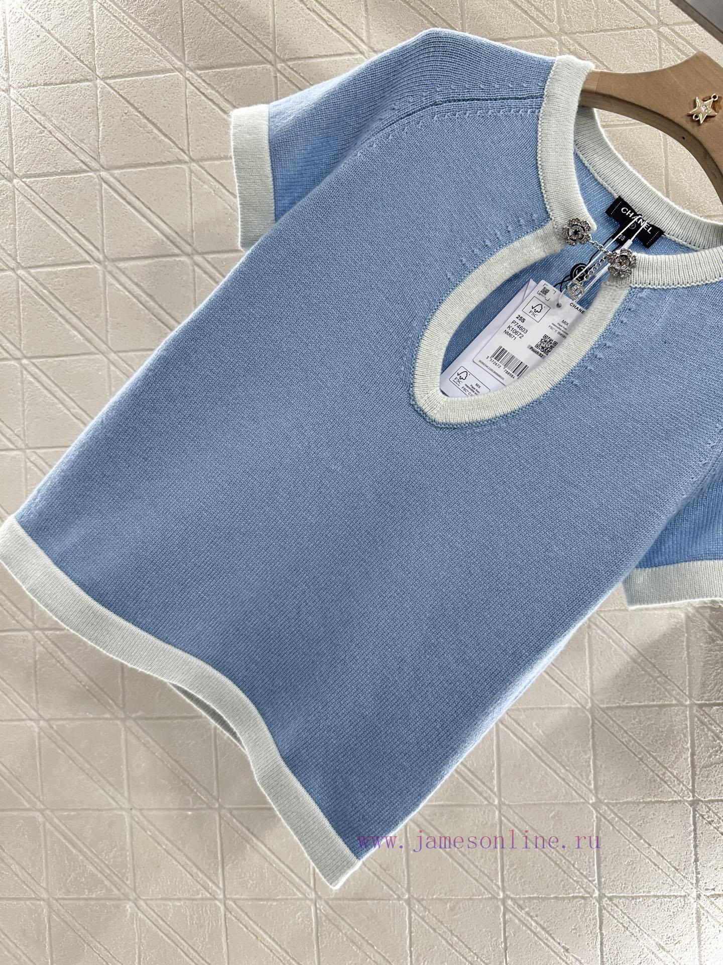 Chanel 2025 New Product LaunchDigging Edging Contrasting Knitted Short SleevesCustomized YB Cas 34nrcfsp - Image 6