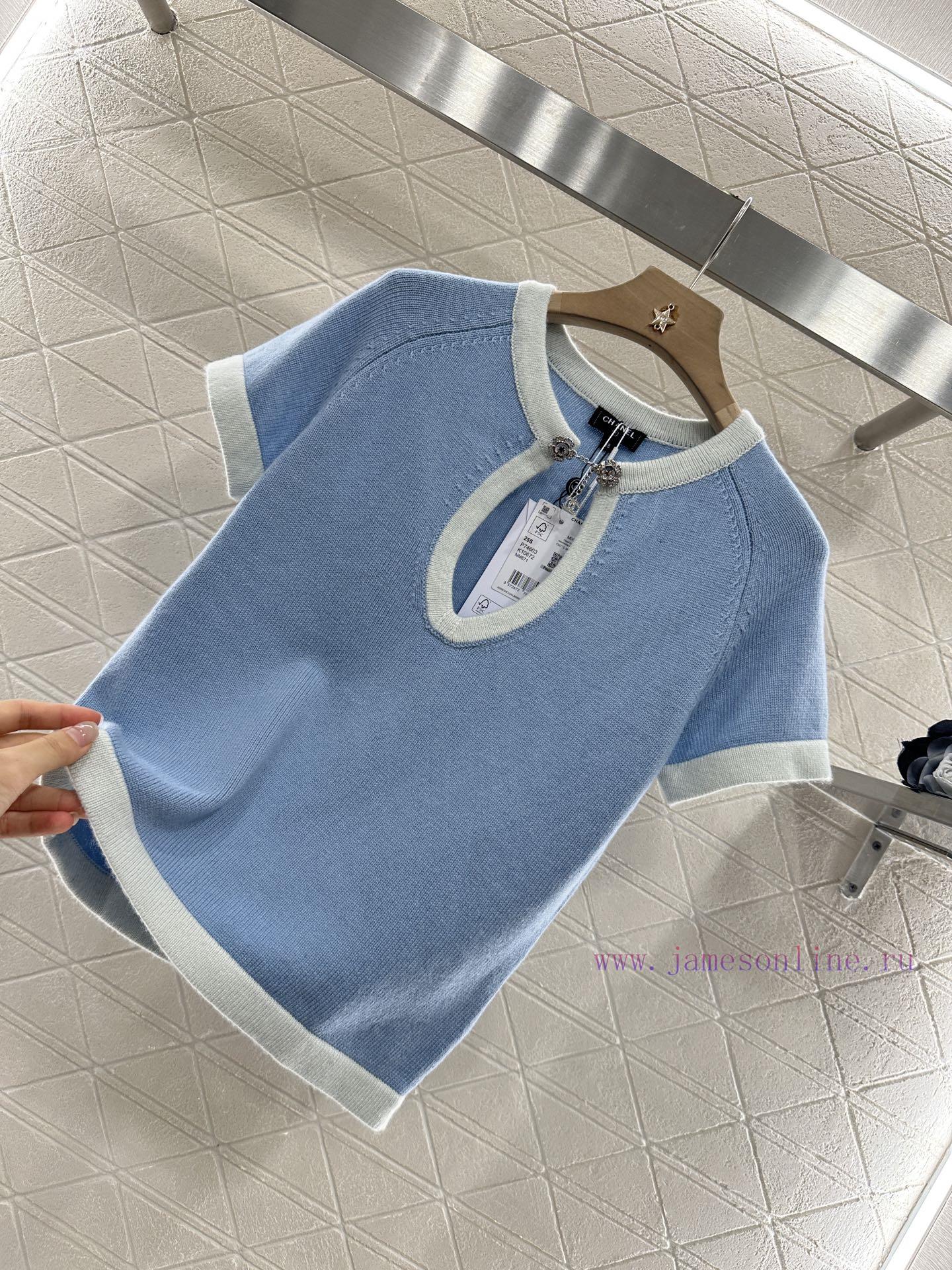Chanel 2025 New Product LaunchDigging Edging Contrasting Knitted Short SleevesCustomized YB Cas 34nrcfsp - Image 7