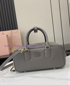 MiuMiu Bags New Miumiu Miu Arcadie Cowhide Medium (27cm) Bowling Handbag/Crossbody Bag - Cognac Leather Wit xy6qpkrs