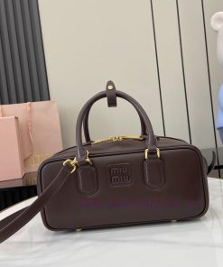 MiuMiu Bags New Miumiu Miu Arcadie Cowhide Medium (27cm) Bowling Handbag/Crossbody Bag - Cognac Leather Wit 5kc5kg8u