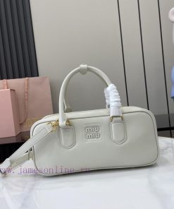 MiuMiu Bags New Miumiu Miu Arcadie Cowhide Medium (27cm) Bowling Handbag/Crossbody Bag - Cognac Leather Wit aa52rofc