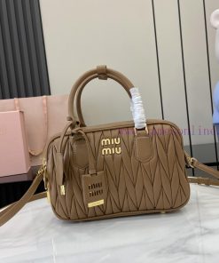 MiuMiu Bags New Arcadia Matelasse Sheep Leather Medium Bowling Handbag/Crossbody Bag - Brown SheepskinThis 3aa84zyu