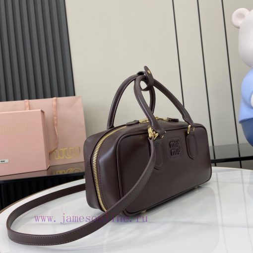 MiuMiu Bags New Miumiu Miu Arcadie Cowhide Medium (27cm) Bowling Handbag/Crossbody Bag - Cognac Leather Wit offhl5ry - Image 3