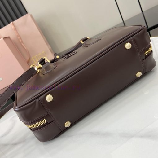 MiuMiu Bags New Miumiu Miu Arcadie Cowhide Medium (27cm) Bowling Handbag/Crossbody Bag - Cognac Leather Wit offhl5ry - Image 5