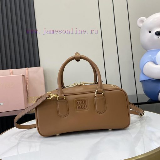 MiuMiu Bags New Miumiu Miu Arcadie Cowhide Medium (27cm) Bowling Handbag/Crossbody Bag - Cognac Leather Wit a2k0xt8v - Image 2
