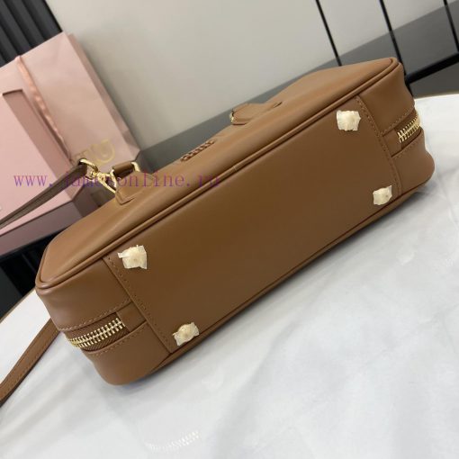 MiuMiu Bags New Miumiu Miu Arcadie Cowhide Medium (27cm) Bowling Handbag/Crossbody Bag - Cognac Leather Wit a2k0xt8v - Image 5