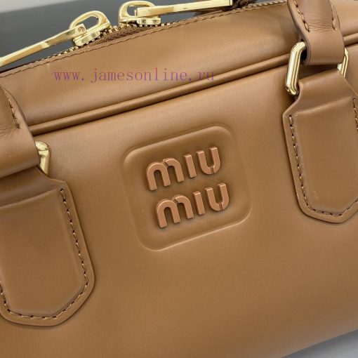 MiuMiu Bags New Miumiu Miu Arcadie Cowhide Medium (27cm) Bowling Handbag/Crossbody Bag - Cognac Leather Wit a2k0xt8v - Image 6