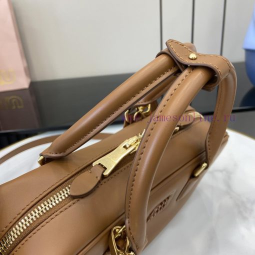 MiuMiu Bags New Miumiu Miu Arcadie Cowhide Medium (27cm) Bowling Handbag/Crossbody Bag - Cognac Leather Wit a2k0xt8v - Image 7