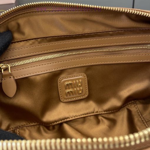 MiuMiu Bags New Miumiu Miu Arcadie Cowhide Medium (27cm) Bowling Handbag/Crossbody Bag - Cognac Leather Wit a2k0xt8v - Image 10