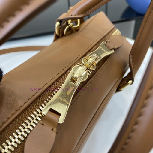 MiuMiu Bags New Miumiu Miu Arcadie Cowhide Medium (27cm) Bowling Handbag/Crossbody Bag - Cognac Leather Wit a2k0xt8v - Image 11