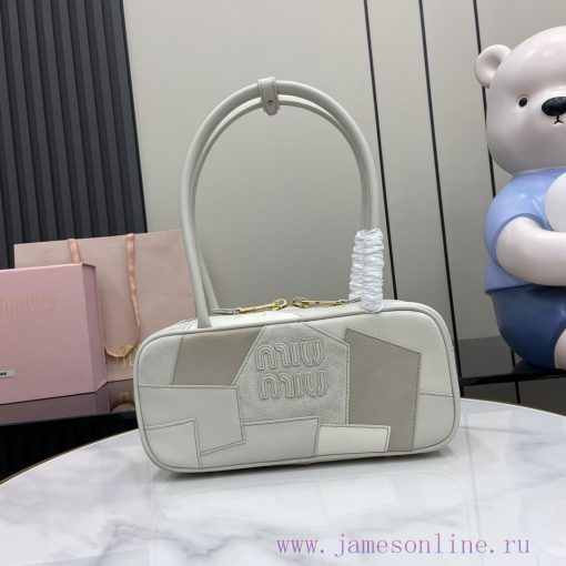 MiuMiu Bags Equipped With A Complete Set Of Original Packaging M's New Product Splicing Bowling Ball Is Han p6d711tm - Image 2