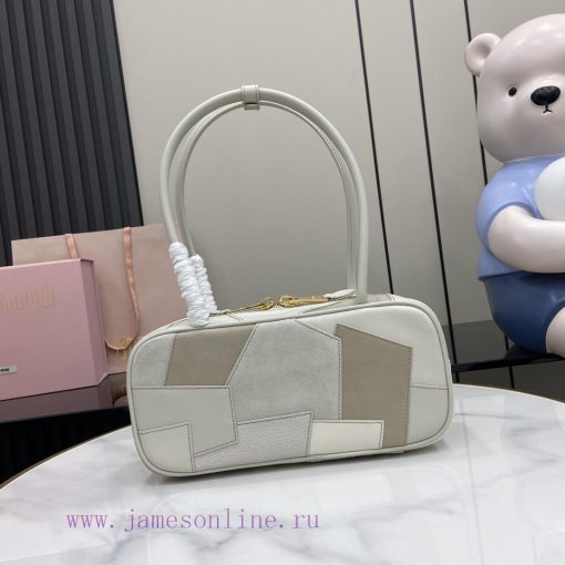 MiuMiu Bags Equipped With A Complete Set Of Original Packaging M's New Product Splicing Bowling Ball Is Han p6d711tm - Image 4