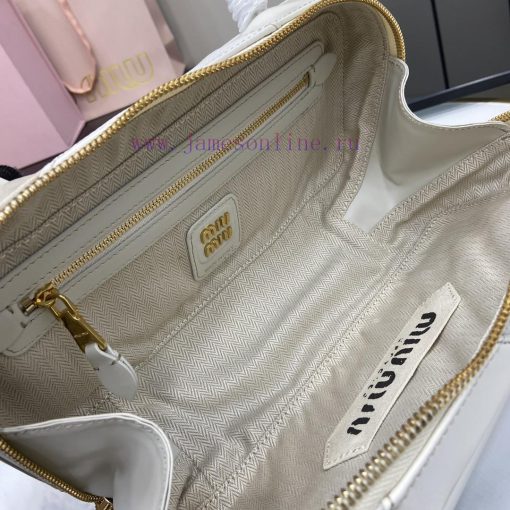 MiuMiu Bags Equipped With A Complete Set Of Original Packaging M's New Product Splicing Bowling Ball Is Han p6d711tm - Image 9