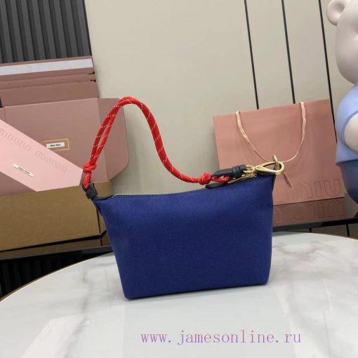 MiuMiu Bags Miu's New Canvas Lunch Box Bag "Canvas Blue" Comes With A Full Set Of Original Packaging. It Is uqf2961b - Image 4