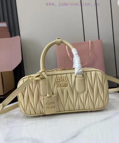 MiuMiu Bags New Arcadia Matelasse Sheep Leather Medium 27cm Bowling Handbag/Crossbody Bag~Calendula Sheepsk 3f6c3tys