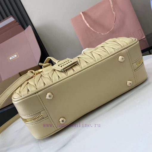 MiuMiu Bags New Arcadia Matelasse Sheep Leather Medium 27cm Bowling Handbag/Crossbody Bag~Calendula Sheepsk 3f6c3tys - Image 5