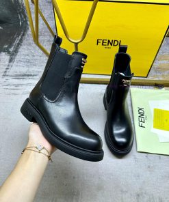 FENDI Brand New Chelsea Boots Made Of Black Cowhide Fabric With Sheepskin Insoles And Gold Buck z7m18gu7