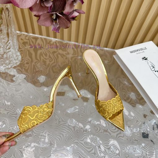 Gianvito Rossi 2024 Classic Pointed Embroidered Lace High Heels Half Dragged————————————Its App qs0c40ut - Image 5