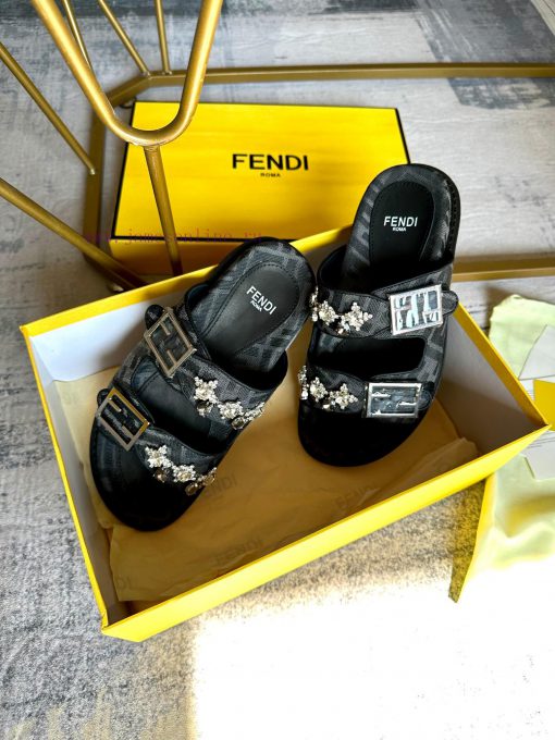 FENDI's Latest Popular Double Strap Flat Slippers With FF Functional Buckle Adorned With FF Pat kkmdbq00 - Image 7