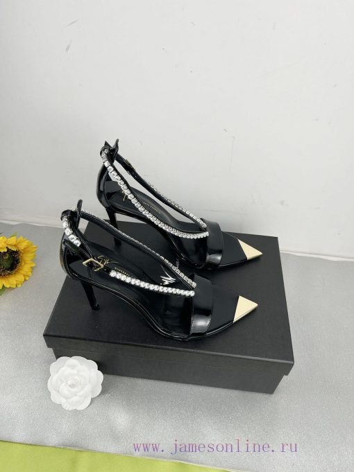 Giuseppe ZanottiSelected Black Imitation Patent Leather Synthetic Fabric With Modern Light And te9q8wws - Image 4