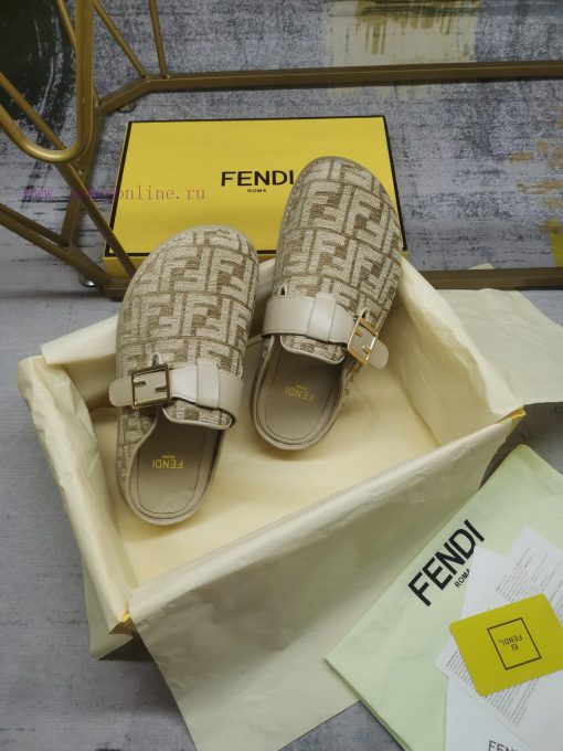 FENDI's Latest Popular Half Slipper With FF Decorative Buckle Featuring FF Patterned Suede Jacq z8vp8b87 - Image 6