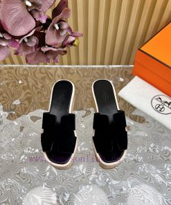 Top Notch Heel Hemers 2024 SS Hermes Early Spring New I-shaped Thick Soled Slippers With Leathe nm9k0alg