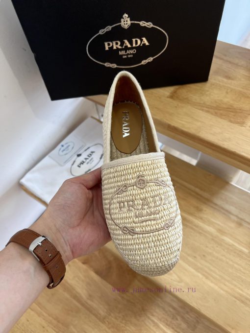 Prada/Prada 24ss Early Autumn This Grass Woven Shoe Is Equipped With A Soft Grass Woven Fabric 1ovf5kg3 - Image 6