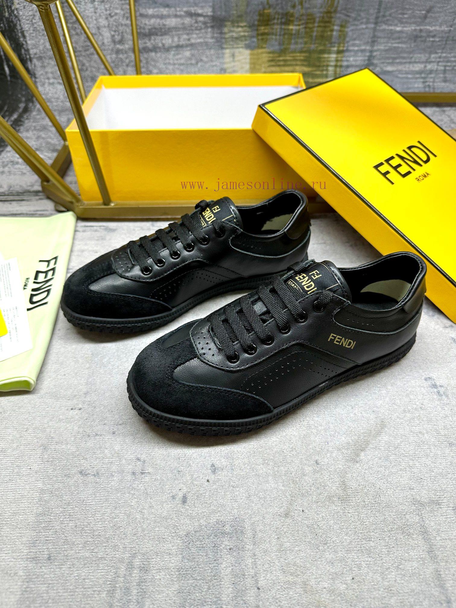 FENDI Flight Lace Up Sneakers Made Of Black Cowhide Fabric Featuring Different Types Of Texture pqkk177f - Image 3