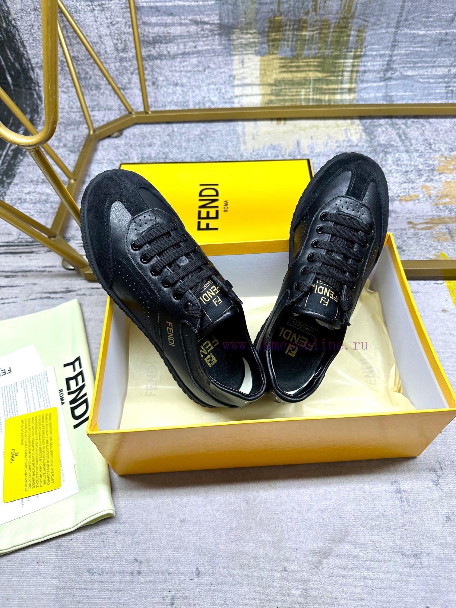 FENDI Flight Lace Up Sneakers Made Of Black Cowhide Fabric Featuring Different Types Of Texture pqkk177f - Image 5