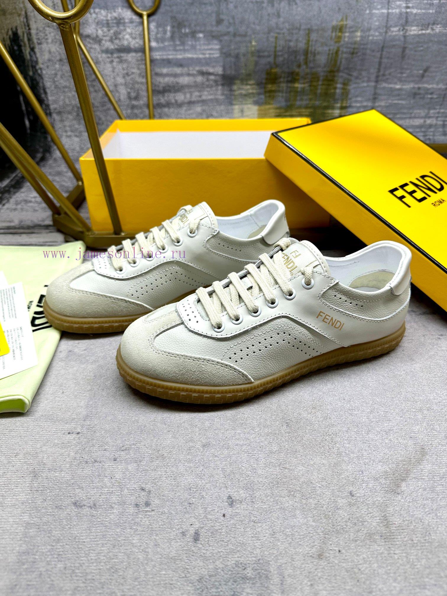 FENDI Flight Lace Up Sports Shoes Made Of Off White Cowhide Fabric Featuring Different Types Of 4mx9gtmv - Image 3