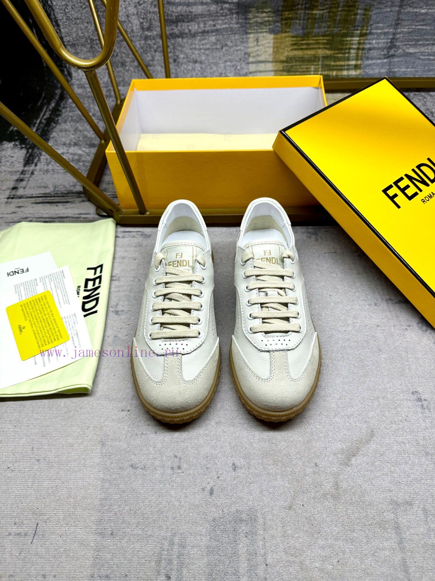 FENDI Flight Lace Up Sports Shoes Made Of Off White Cowhide Fabric Featuring Different Types Of 4mx9gtmv - Image 4