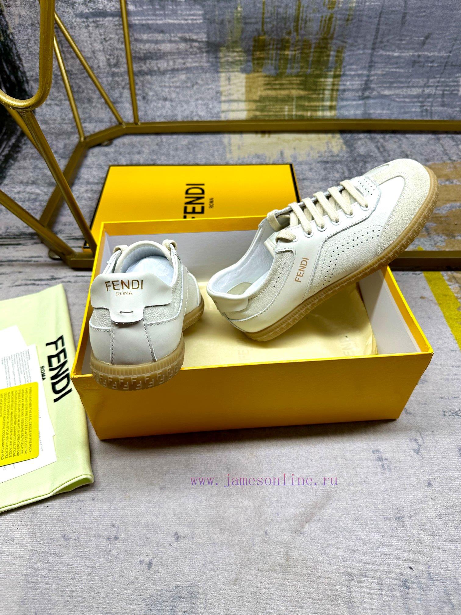 FENDI Flight Lace Up Sports Shoes Made Of Off White Cowhide Fabric Featuring Different Types Of 4mx9gtmv - Image 6