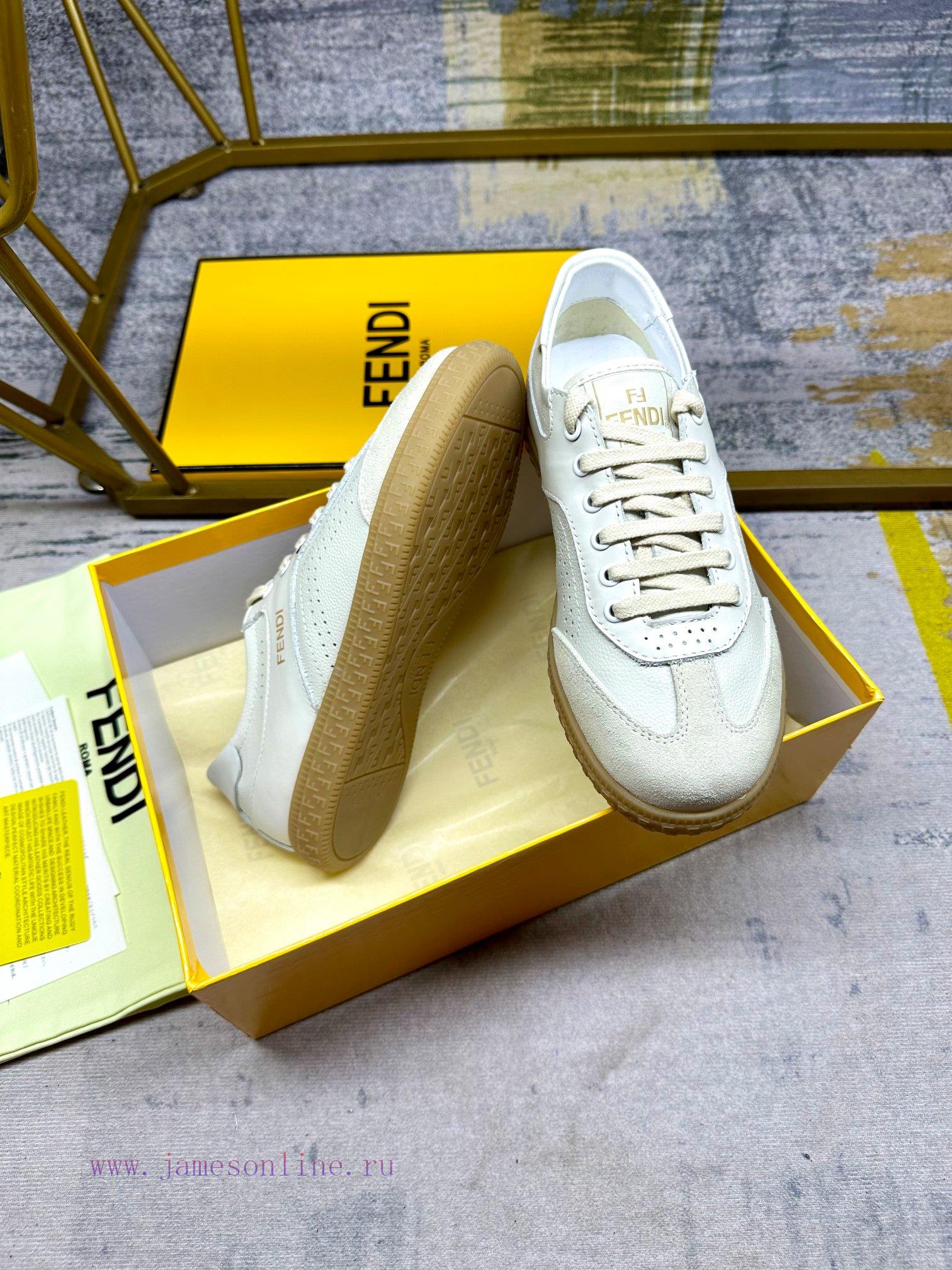 FENDI Flight Lace Up Sports Shoes Made Of Off White Cowhide Fabric Featuring Different Types Of 4mx9gtmv - Image 7