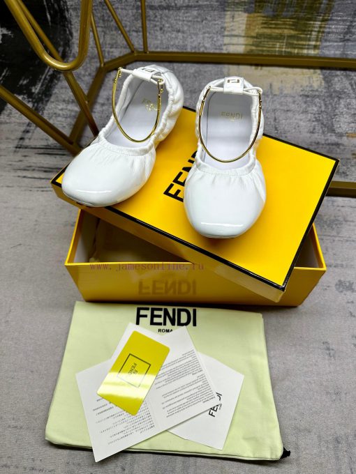FENDI Filo Ballet Flat Shoes With Metallic Ankle Strap FF Decorative Heel White Soft Patent Lea a8y7x96p - Image 4