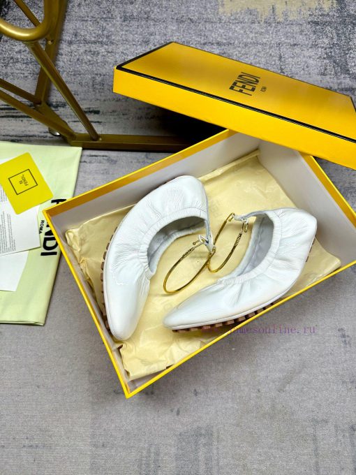 FENDI Filo Ballet Flat Shoes With Metallic Ankle Strap FF Decorative Heel White Soft Patent Lea a8y7x96p - Image 6