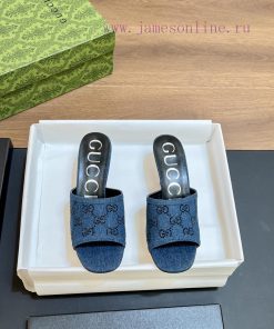 In Stock Gucci High-end Boutique 2024 Spring/summer New Denim Denim G G Rhinestone Sandals With 96524j82