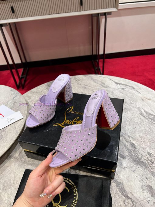 Coarse Heeled Slippers 🦋 ꫛꫀw.︎ ️Jane Mule Strass Boum High Heels Are Made Of Black Calf Velvet 9hr16jct - Image 4