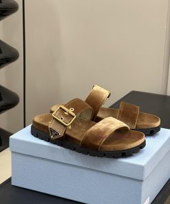 Prad…a Ss24 New Arrival～P Home 24 Spring/Summer Velvet Sandals New ProductVelvet Fabric With Dy kz5vbowa