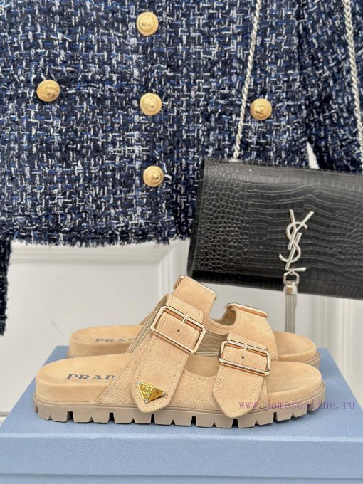 PRADA/PRADA Classic Triangle LogoThick Soled Double Button Slippers SeriesSuper Lightweight And z7ap3lmp - Image 2