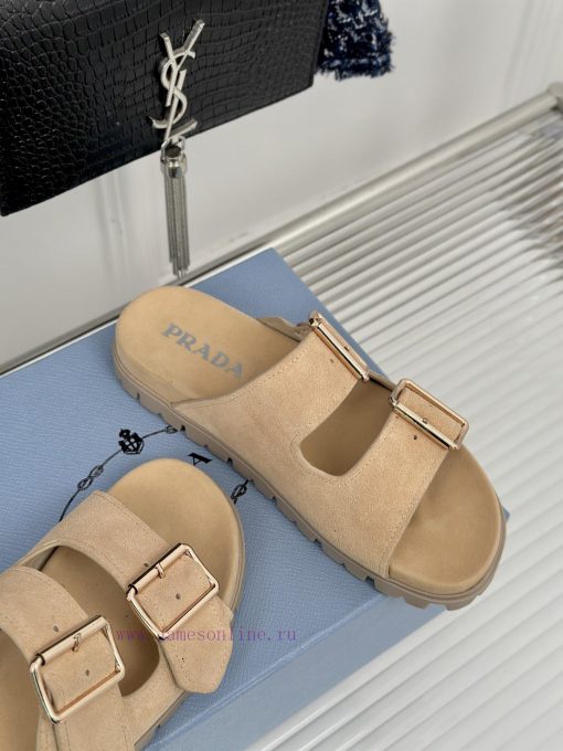 PRADA/PRADA Classic Triangle LogoThick Soled Double Button Slippers SeriesSuper Lightweight And z7ap3lmp - Image 6