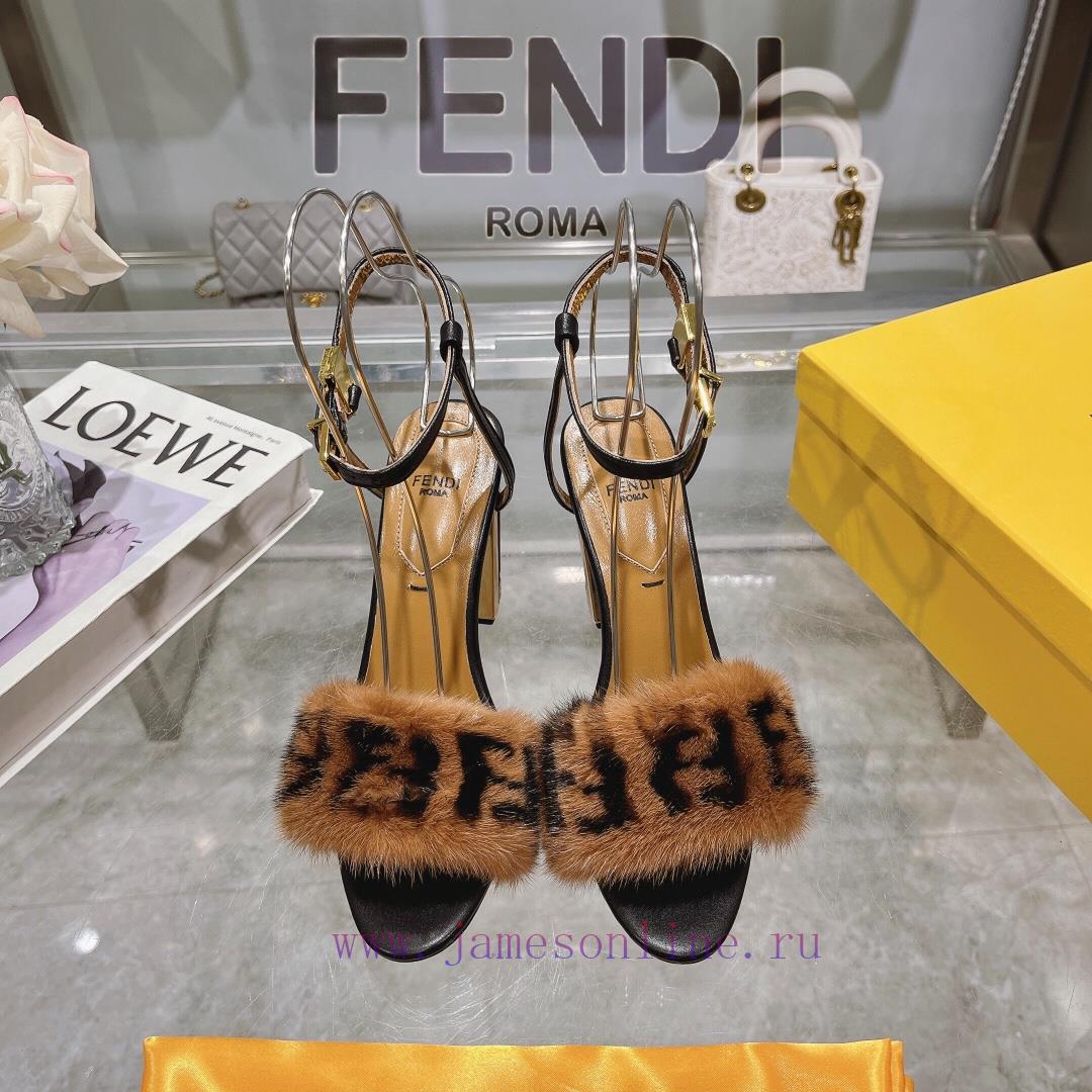 ② ⓪②④ 𝙁𝙀𝙉𝘿𝙄 | Fendi Delfina Strap Mink Fur High Heels Sandals〰 〰 〰 〰 Genuine Leather Outsole qydmqbks